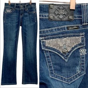 Miss Me Signature Bootcut Bling Embellished Flap Pocket Southwestern Jeans 28